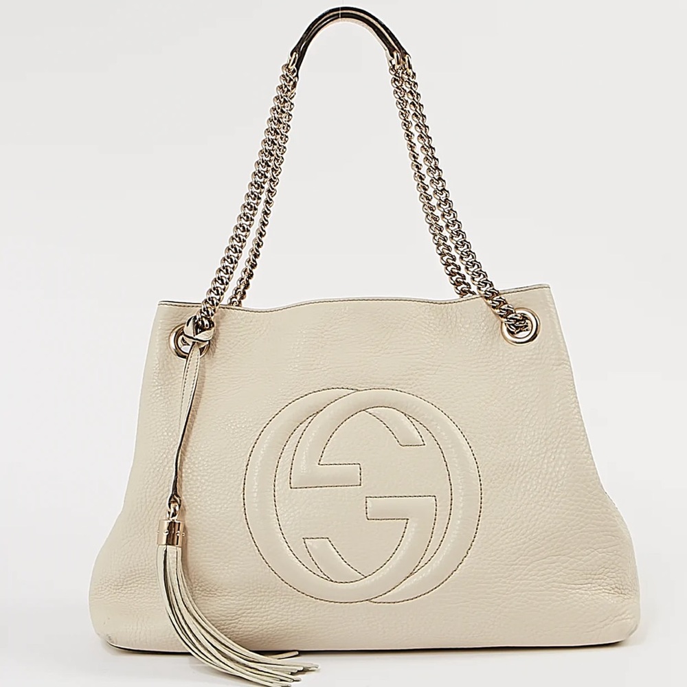 GUCCI CREAM LEATHER SOHO CHAIN SHOULDER MEDIUM BAG